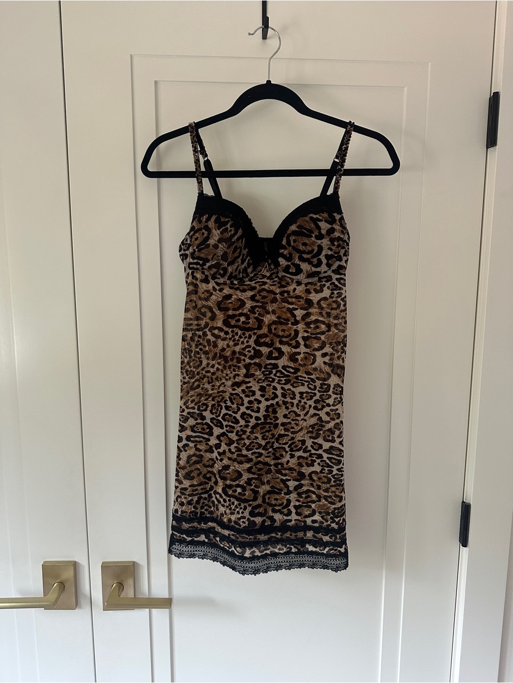 Leopard Print Lace Chemise Slip Lingerie Dress